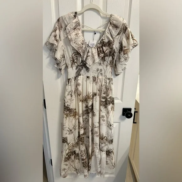 Sandro Paris Marro Ruffled Elephant Toile Midi Dress NWT $490 Size S - Picture 5 of 12
